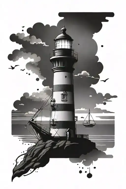 Lighthouse whit anchor tattoo design idea