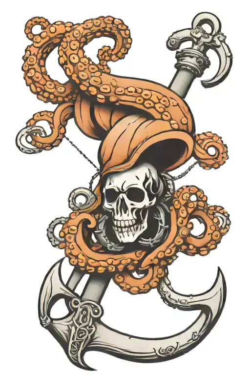 octopus wrapped around a ships anchor tattoo design idea