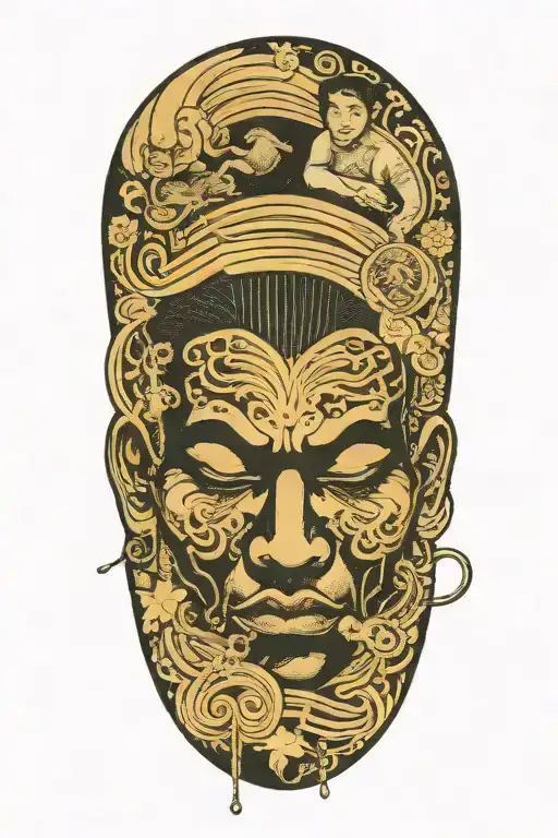 Black man with falling money tattoo design idea