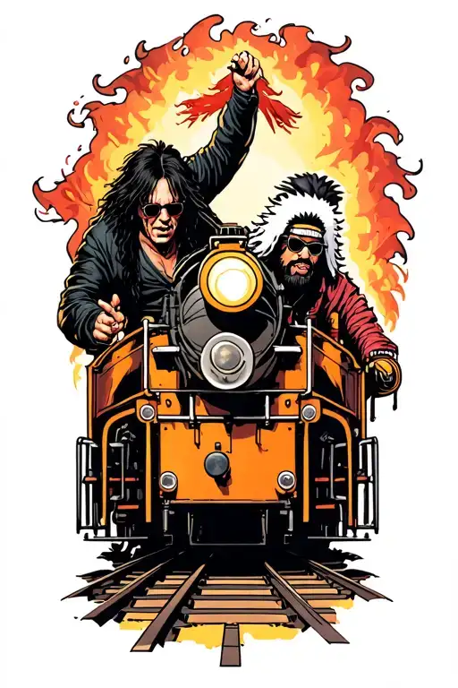 ozzy osbourne and Jiraiya sensei on a crazy train running tattoo design idea