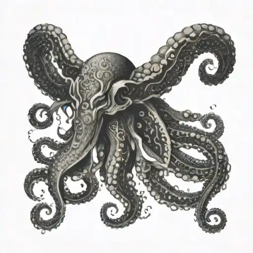 ram and octopus tentacles tattoo design idea