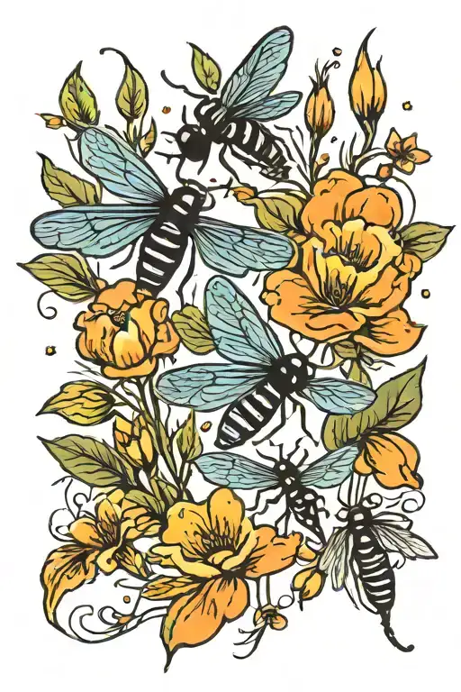 fireflies in a field twilight  tattoo design idea