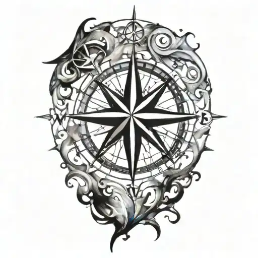 A compass rose with watercolor accents to symbolize the client's love for direction and the ocean tattoo design idea