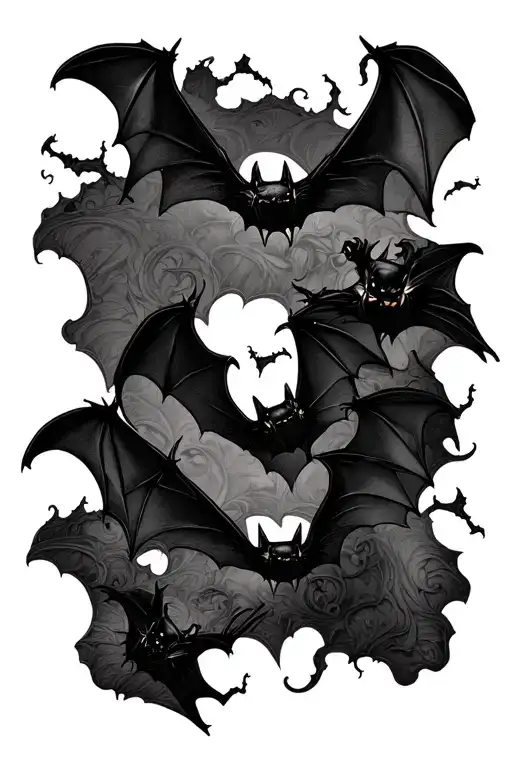 Gothic sleeve tattoo design featuring bats tattoo design idea