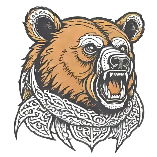a bear with daggers in its mouth and white eyes tattoo design idea