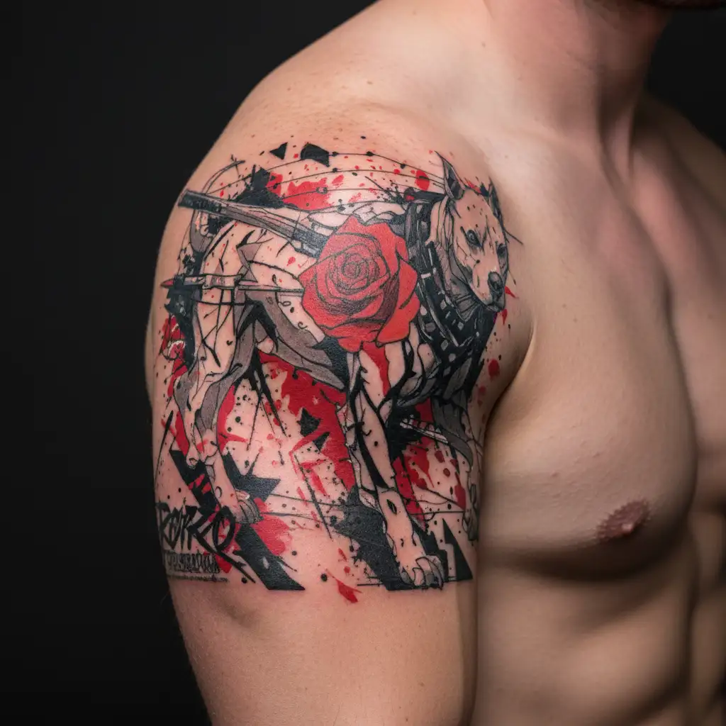 roronoa Zoro as a pitbull with earrings and swords tattoo design idea