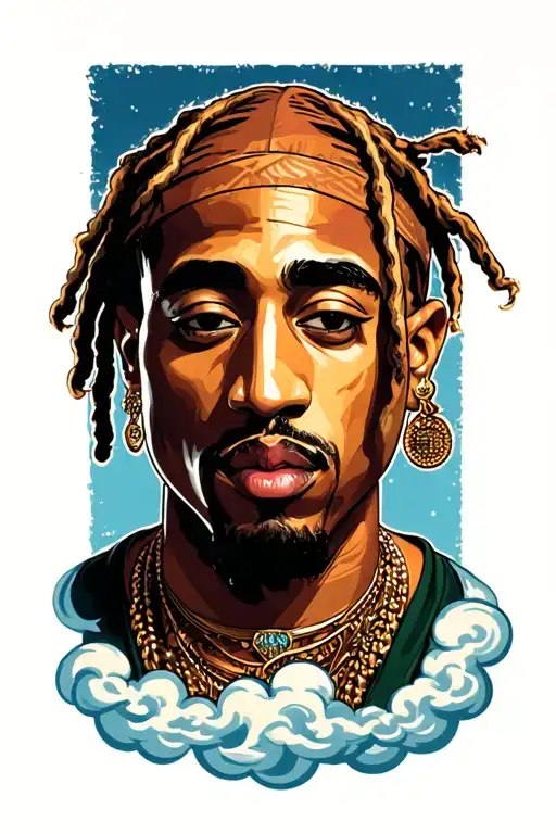 tupac in the cloud background tattoo design idea