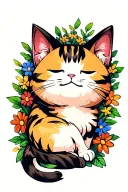 minecraft cat sleeping surrounded flowers tattoo design idea