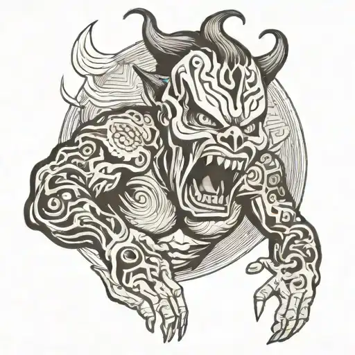 man screaming wearing mask fighting off inner demons tattoo design idea