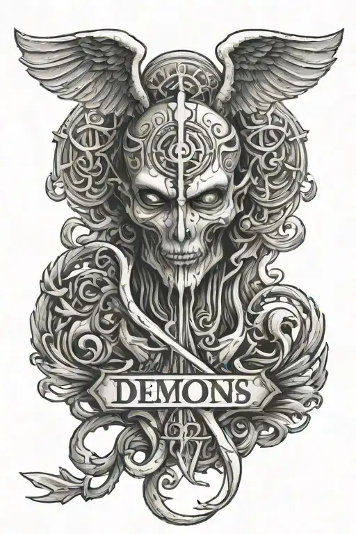 Demons, Johnston Street Sign, Ankh symbol, angel half demon tattoo design idea