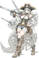 Sexy pirate girl, Gigantic Boobs, cleavage, torn clothing, skin tight pants, boots, wide hips, petite, big booty. tattoo design idea