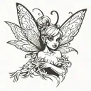 tinkerbell with multiple personality masks emerging tattoo design idea