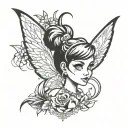 tinkerbell with multiple personality masks emerging tattoo design idea