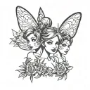 tinkerbell with multiple personality masks emerging tattoo design idea