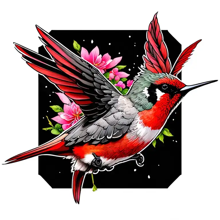 hummingbird and cardinal directions symbolizing tattoo design idea