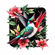 hummingbird and cardinal directions symbolizing tattoo design idea