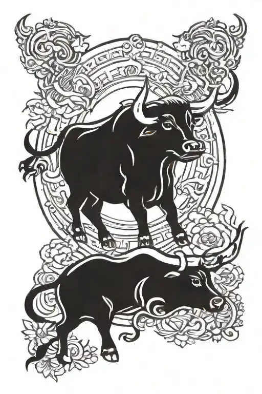Bull with China bowl stuck on horn  tattoo design idea