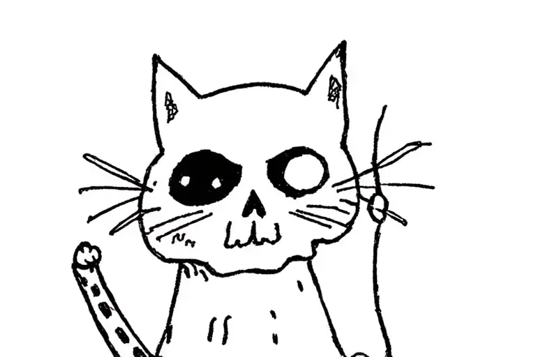 cat skull bitching on cinnamon stick tattoo design idea