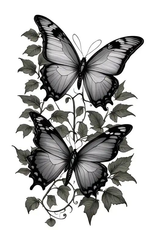 ivy vines growing butterflies tattoo design idea