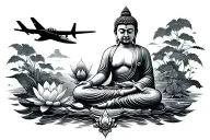 travel, navigation, aviation, buddha, lotus, bravery, struggle, hardwork  tattoo design idea