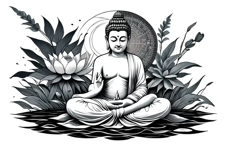 travel, navigation, aviation, buddha, lotus, bravery, struggle, hardwork  tattoo design idea