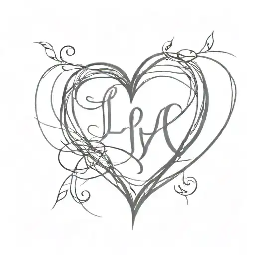 Sketch of a heart with the initials J and L intertwined in a subtle and elegant way tattoo design idea