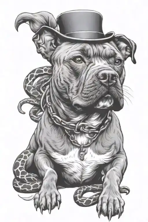 brindle Staffordshire Bull Terrier with snakes  tattoo design idea