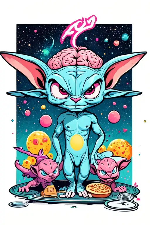 pinky and the brain cosmic scene tattoo design idea