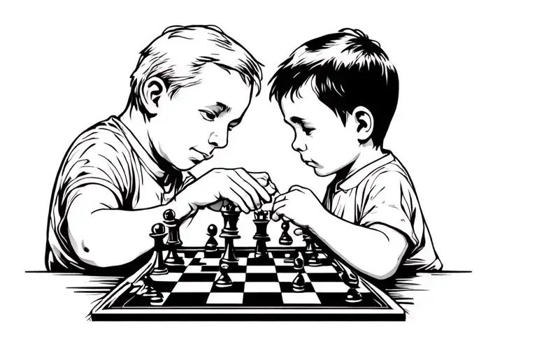 Dad and Son playing chess tattoo design idea