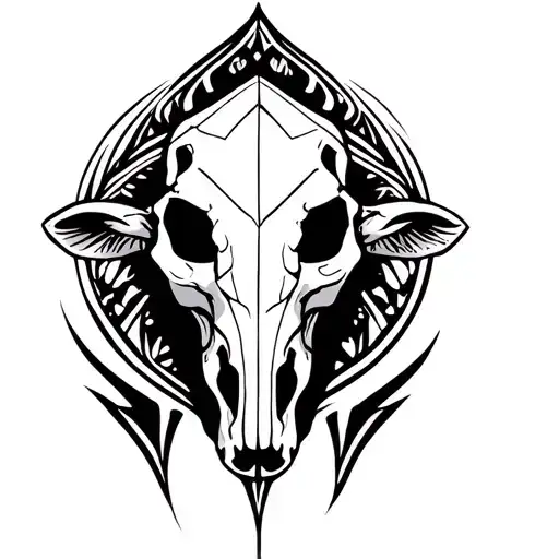 cow skull soft shading tattoo design idea