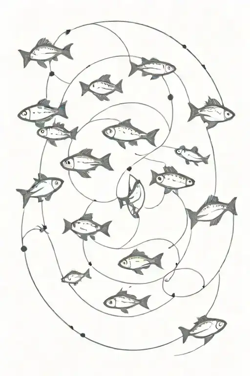 black school of fish, circle position tattoo design idea