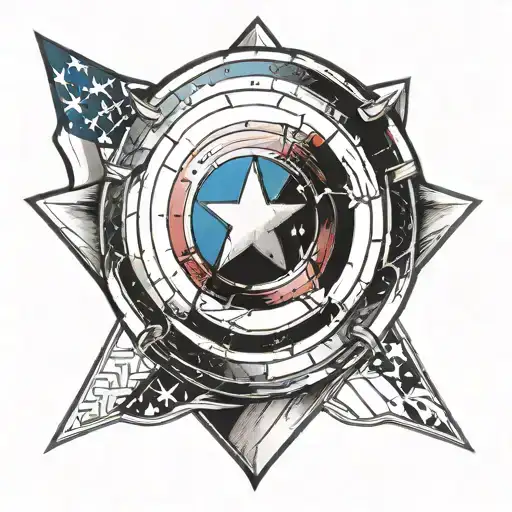 A Captain America shield merged with the American flag design tattoo design idea