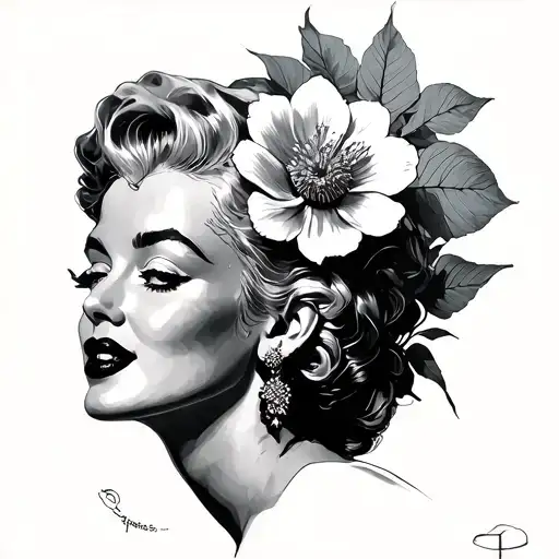 Marilyn Munro with flower head tattoo design idea