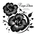 Hibiscus, 7 discreet little hearts, the "Carpe Diem" sentence, a moon and a Totoro (Ghibli studio) tattoo design idea