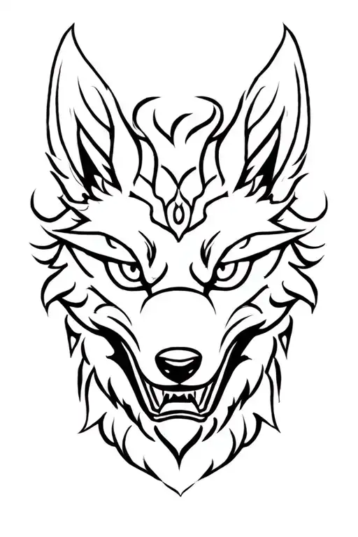 Chinese demon wolf with wide open eyes tattoo design idea