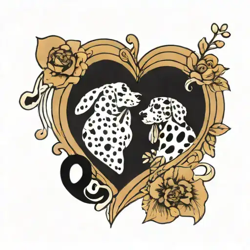 two hearts with dalmatian spots one with black and white and one with tan and white tattoo design idea