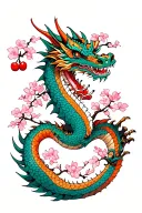 yakuza dragon with cherry blossom tree tattoo design idea