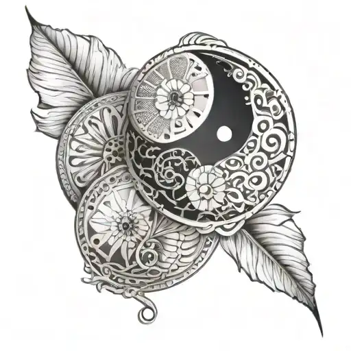 ying yang and asinie sand dollars tattoo design idea
