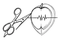Apple scissors heart rate monitor line circling tattoo design idea