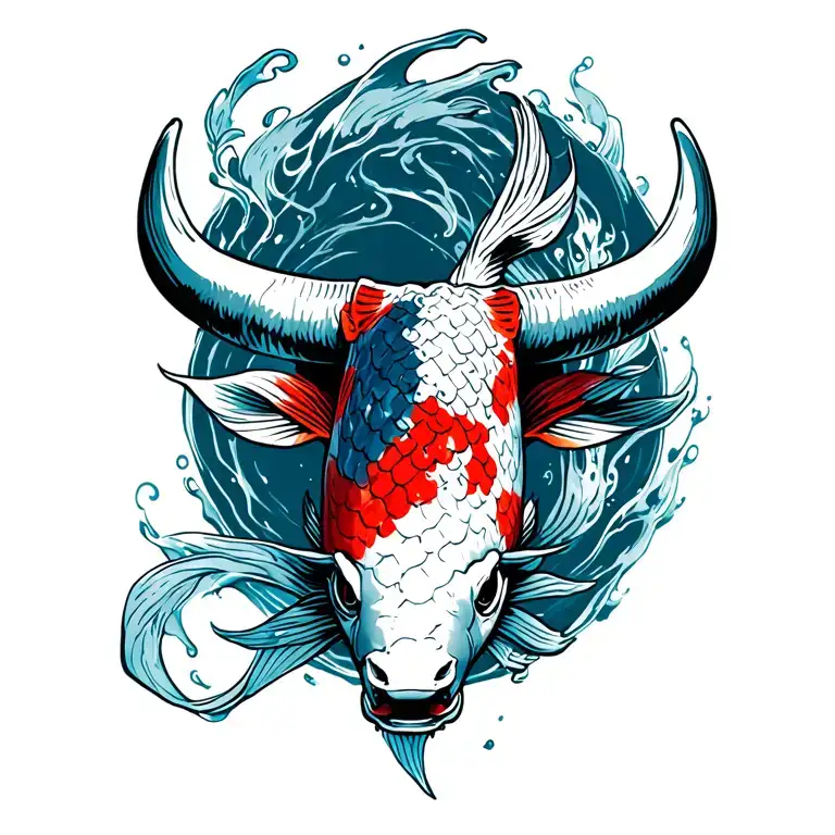 koi fish with bull head tattoo design idea