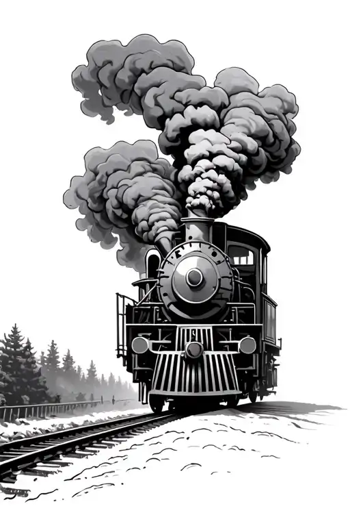 steam train engine ghost rider leaving a trail tattoo design idea