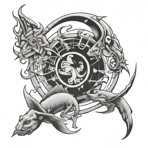 sagittarius, leo and pisces sign mixed tattoo design idea