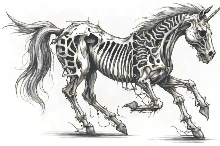 simple unicorn full body skeleton playing tattoo design idea