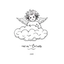 minimalistic cherub on a cloud with kids names tattoo design idea
