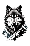 wolf and mountain tattoo design idea