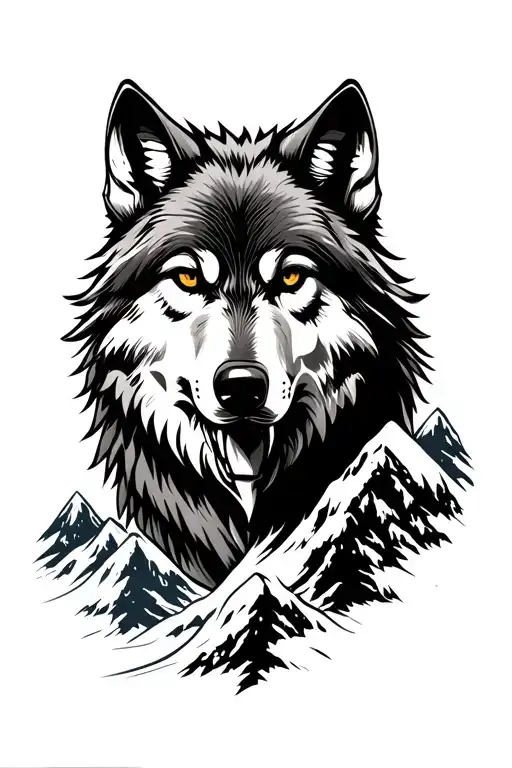 wolf and mountain tattoo design idea