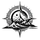 moon and sun waves mountain with sobriety compass intertwined tattoo design idea