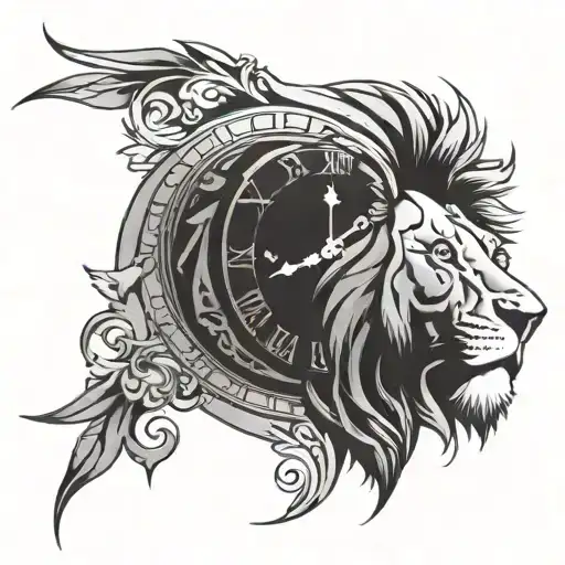 lion face and clock  tattoo design idea