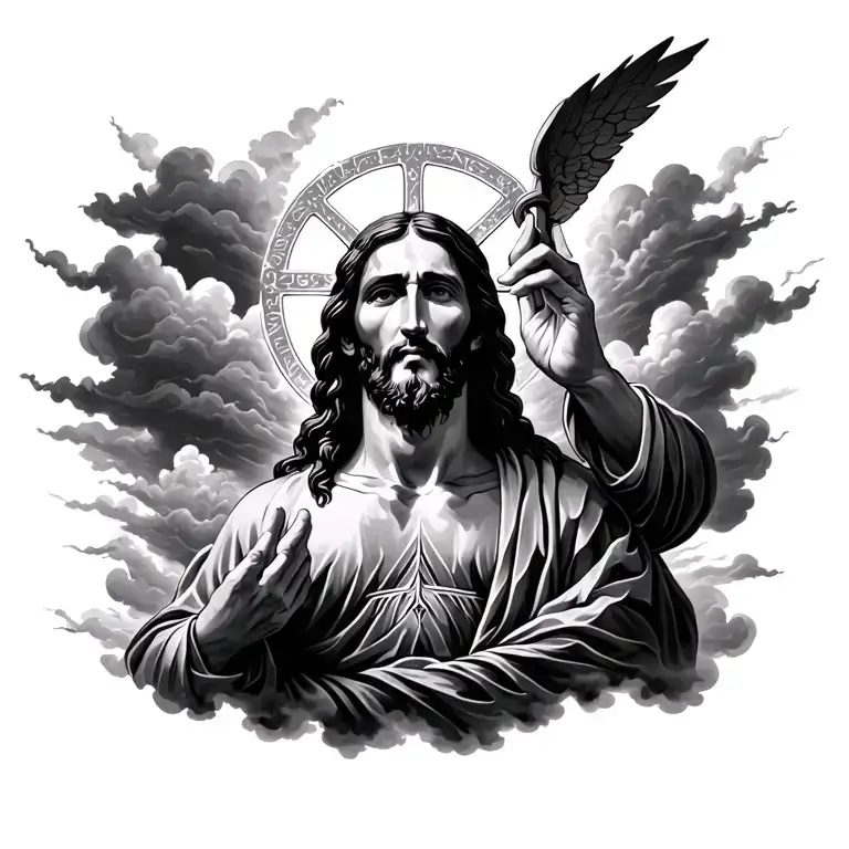 Jesus Christ peace in the storm clouds tattoo design idea