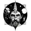 An intricate tattoo design combining elements from Salvador Dali's surreal art with iconic symbols from Harry Potter and Star Wars, creating a unique and visually stunning piece that represents the client's favorite things tattoo design idea